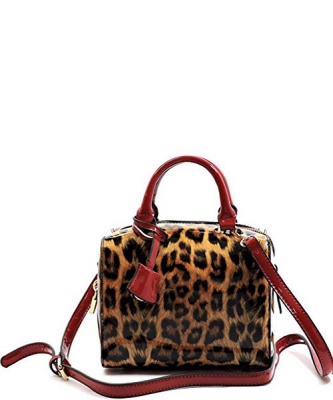Leopard Glossy Animal Printed Box Satchel Crossbody Bag L049